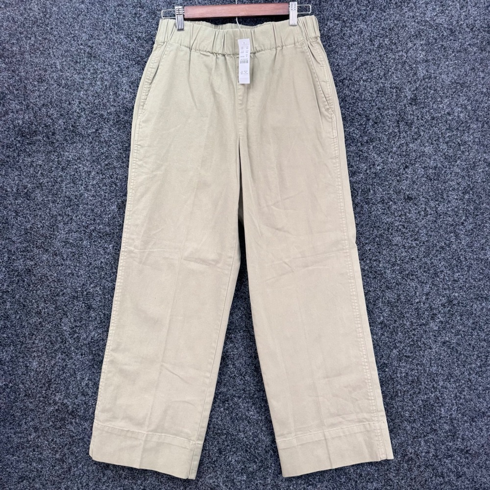 J.Crew Womens Wide Leg Chino Pants Khaki Tan Elastic Waist BH357 Size S